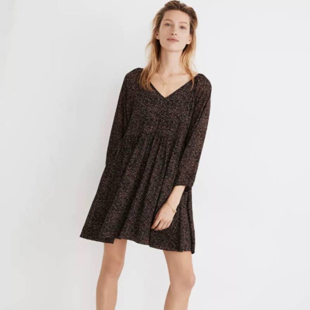 Madewell Crinkle Georgette V-Neck Babydoll Dress Brushed Texture Size L NWOT